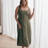 Panelled Midi Dress - Khaki