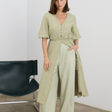 Gathered Sleeve Midi Dress - Sage