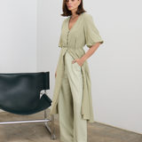 Gathered Sleeve Midi Dress - Sage