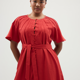 Pintuck Buttoned Midi Dress - Crimson (Pre Order)