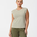 Cap Sleeve Jersey Tank - Ecru / Khaki Stripe (Pre Order)