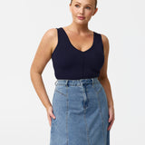 V-Neck Knit Tank - Navy