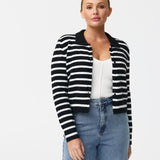 Collared Knit Cardigan - Navy/White Stripe