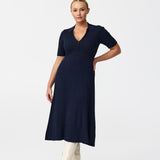 Zip Polo Knit Dress - Navy