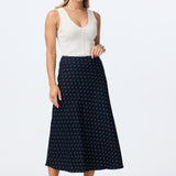 Slip A-Line Midi Skirt - Navy Polka Dot