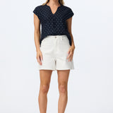 Cap Sleeve Tie Blouse - Navy Polka Dot