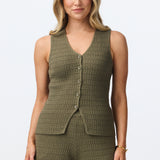 Textured Knit Vest - Khaki