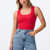 Scoop Neck Ribbed Tank - Cherry