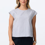 Cap Sleeve Top - White/Navy Stripe