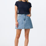 Denim A-Line Mini Skirt - Mid Blue Wash