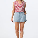 Chambray Denim Drawstring Shorts - Blue Wash