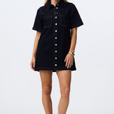 Denim Short Sleeve Mini Dress - Indigo