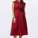 Cap Sleeve Knot Shirt Dress - Dark Cherry
