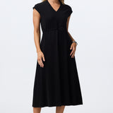 Cap Sleeve Drawstring Jersey Dress - Black