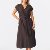 Cap Sleeve Tie Midi Dress - Dark Chocolate