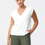 V-Neck Cap Sleeve Jersey Tank - White