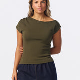 Asymmetric Knit Top - Khaki