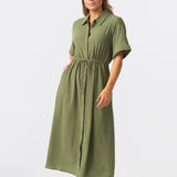 Textured Drawstring Dress - Khaki