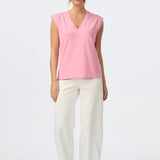 V Neck Cap Sleeve Jersey Tank - Musk Pink