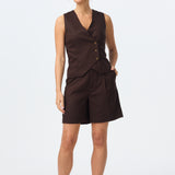 Tie Back Buttoned Vest - Chocolate