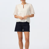 Pintuck Short Sleeve Top - White