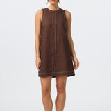 Contrast Stitch Mini Dress - Mocha