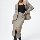 Herringbone Straight Midi Skirt - Taupe
