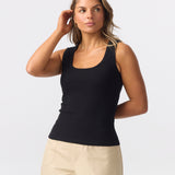 Scoop Neck Ribbed Tank - Black
