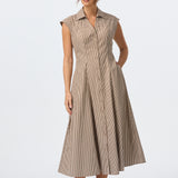 Cap Sleeve Shirt Dress - Chocolate Stripe