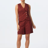 Tie Back Buttoned Vest - Sangria