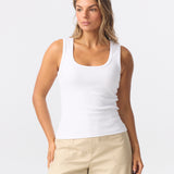 Scoop Neck Ribbed Tank - White