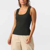 Scoop Neck Ribbed Tank - Forest Green