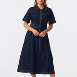 Short Sleeve Zip Denim Dress - Indigo