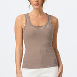 Scoop Neck Tank - White/Chocolate Stripe