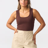 Scoop Neck Ribbed Tank - Espresso
