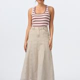 Denim Panelled Skirt - Stone
