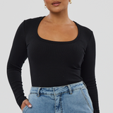 Scoop Neck Ribbed Top - Black