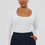 Scoop Neck Ribbed Top - White