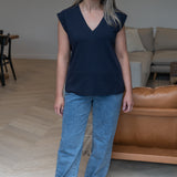 V Neck Cap Sleeve Jersey Tank - Navy (Pre Order)