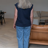 V Neck Cap Sleeve Jersey Tank - Navy (Pre Order)