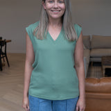 V Neck Cap Sleeve Jersey Tank - Dusty Jade (Pre Order)