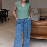 V Neck Cap Sleeve Jersey Tank - Dusty Jade (Pre Order)