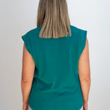 V Neck Cap Sleeve Jersey Tank - Teal