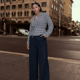 Long Sleeve Wrap Shirt - Aubergine Geo