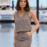 V Neck Topstitched Tank - Dark Olive Stripe