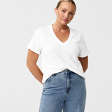 V Neck Relaxed T-Shirt - White (Pre Order)