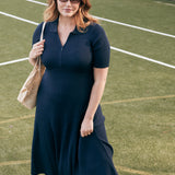 Zip Polo Knit Dress - Navy