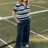 Polo Knit Top - Navy Stripe