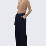 V Neck Long Sleeve Ribbed Top - Biscuit Marl