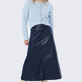 Vegan Leather A-Line Skirt - Navy